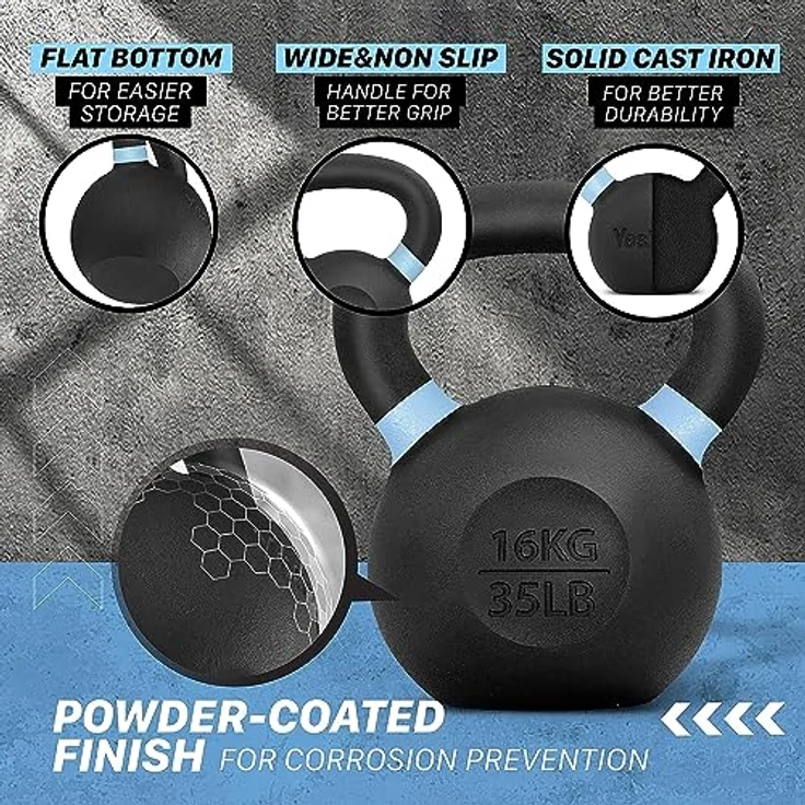 Yes4All QCG3 Pulverbeschichtetes Kettlebell aus Gusseisen, 16 kg – Bild 3