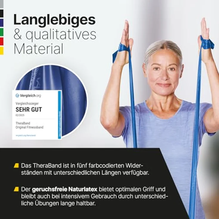 ARTZT TheraBand 2,50m blau, inkl. Türanker und Tasche, Widerstand 2,6kg, 100% Naturlatex, für Heimtraining, Krafttraining und Therapie – Bild 4