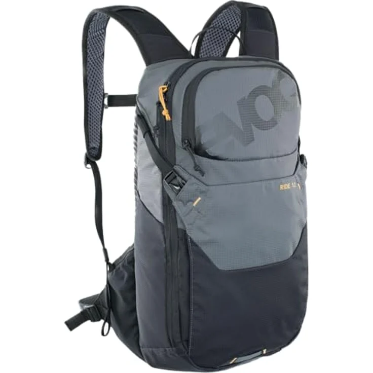 EVOC RIDE 12 Protektor Fahrradrucksack, Trekkingrucksack mit AIR-PAD-Rückenpolsterung, Helmhalterung und cleverem Taschenmanagement, Carbon Grau / Schwarz – Bild 1