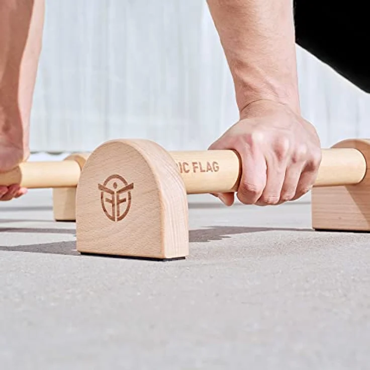 Eric Flag Parallettes - Premium Liegestützgriffe für Fitness, Gym, Calisthenics & Yoga, Holz Parallettes Calisthenics, Handstand Griffe, Liegestütze, Push Up Bar für In- und Outdoor, rutschfest – Bild 2
