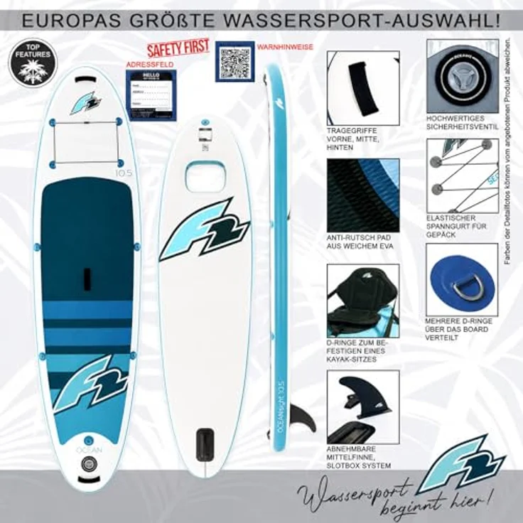F2 Stand Up Paddle Board Ocean Sight, SUP Board mit Sichtfenster, 323 cm, 10,6, Weiss – Bild 2