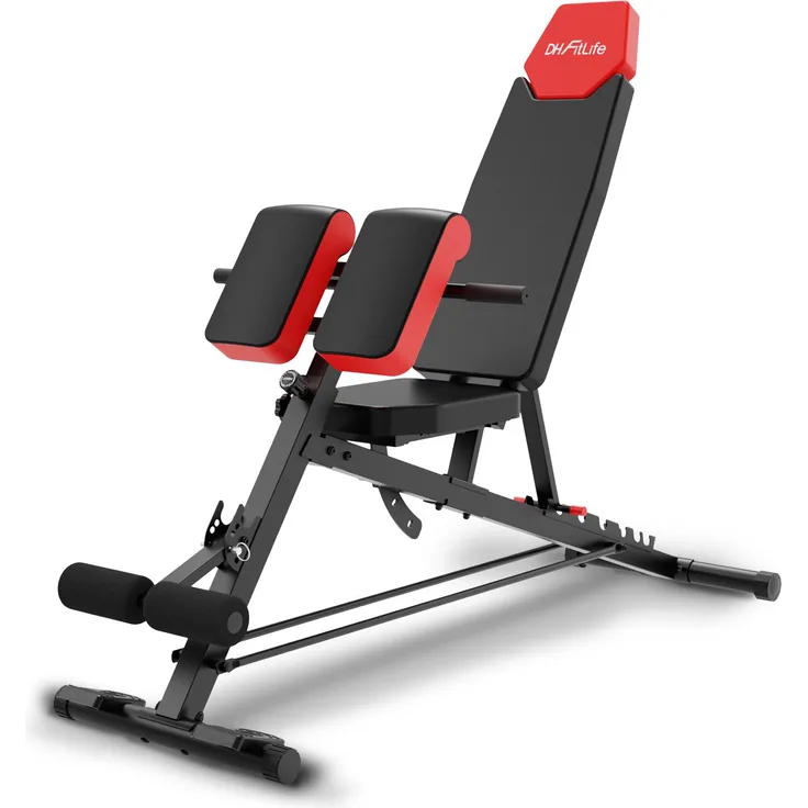 DH FitLife 2026 Premium 6-in-1 Hantelbank, verstellbar mit 52 Einstellmöglichkeiten, 350 kg Tragfähigkeit, schweißresistenter Kunstlederpolsterung, inkl. Rückentrainer und Nordic Curl Station