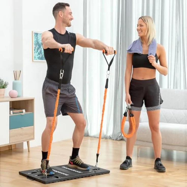 InnovaGoods - Gympak Max Tragbares Trainingssystem, Verstellbare Widerstandsbänder bis 70kg, Zusammenklappbar, Schwarz, Naturkautschuk – Bild 4