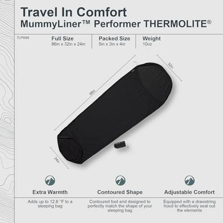 Cocoon MummyLiner Schlafsack, 220 cm, leicht, hohe Wärmeleistung, feuchtigkeitsableitend, Polyester Thermolite – Bild 4
