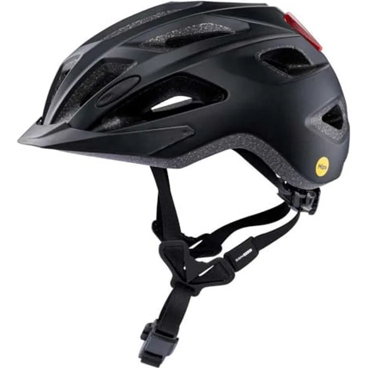 Contec City-Fahrradhelm "Abbey MIPS", schwarz, mit MIPS-Technologie, Safety LED Leuchte, reflektierenden Gurten und einhändig bedienbarem Fidlock Schnappverschluss