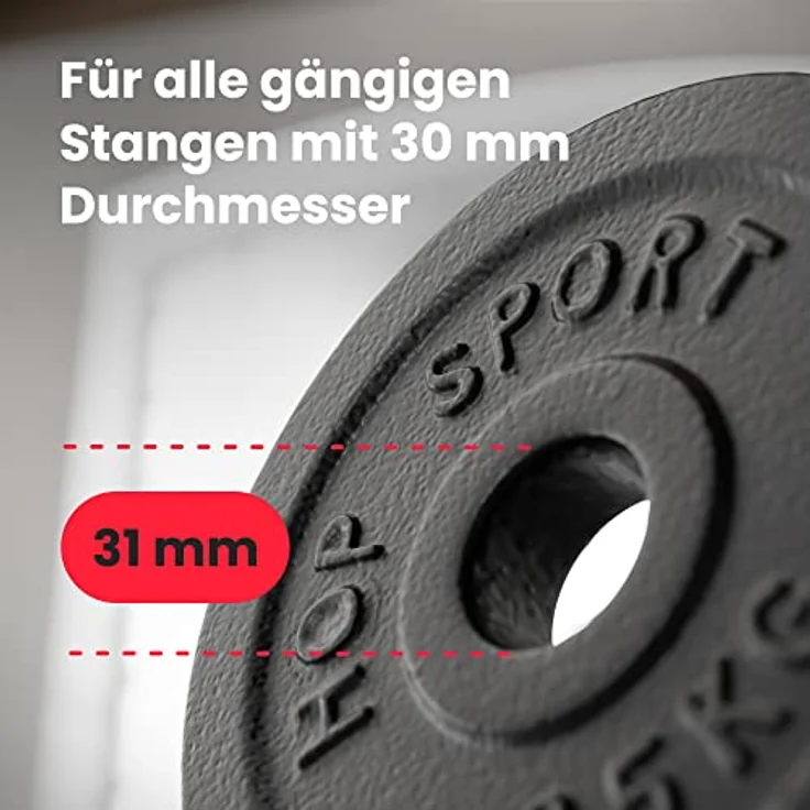 Hop-Sport Guss Hantelset mit Langhantelstange und Gewichten, 1x Langhantel, Set 39kg oder 59kg zur Auswahl (59kg) – Bild 3