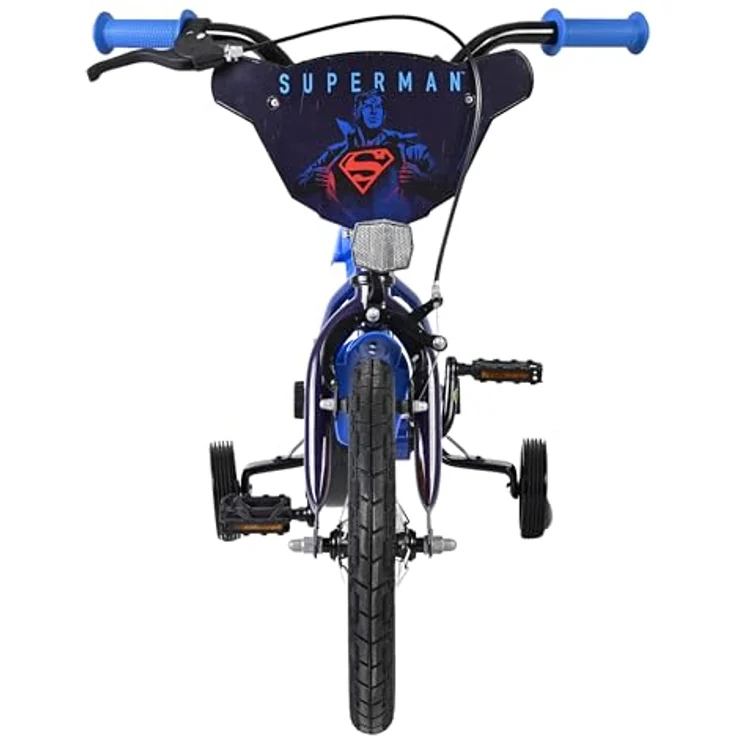 Volare Superman, Kindervelo 14 Zoll, stabiler Metallrahmen, dunkelblau, mit Handbremse und abnehmbaren Stützrädern – Bild 13