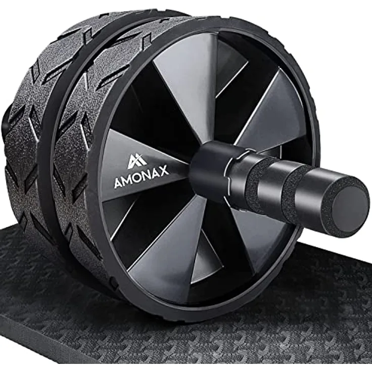 Amonax Bauchroller, bauchtrainer ab roller, bauchmuskeltrainer ab wheel set, mit Rutschfester, inkl. gut gepolsterter Kniematte/Knieauflage, für Männer und Frauen, Bauchmuskeltraining (Schwarz) - Preisvergleich