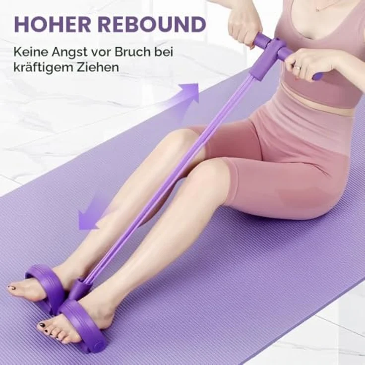 Owyee Bauchtrainer Pedal Zugseil, 6-teilige elastische Widerstandsbänder mit rutschfesten Griffen und Fußpedalen für Home-Workout, Fitness und Yoga – Bild 3