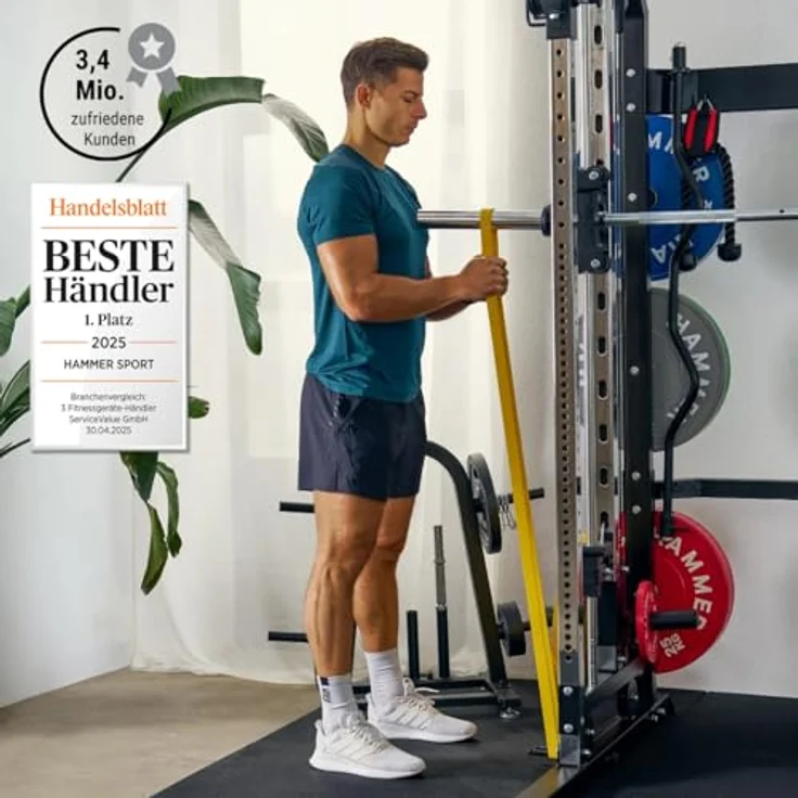 HAMMER Kraftstation Autark Smith Machine Multi, Multipresse mit Sicherheitsmechanismus, höhenverstellbarem Doppel-Seilzugsystem, inkl. Landmine und Langhantelablagen, kompatibel mit 30 & 50 mm Gewichtsscheiben – Bild 4