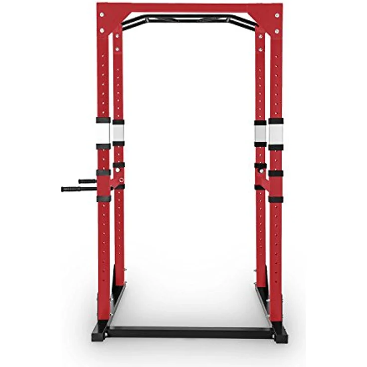 CAPITAL SPORTS Tremendour Power Rack Käfig - Squat Rack Kraftstation, 2 x Safety Spotter: 20-stufig, 4 x J-Hooks, Multigripp-Klimmzugstange, aufsteckbare Dipstangen, Half Rack, rot – Bild 4
