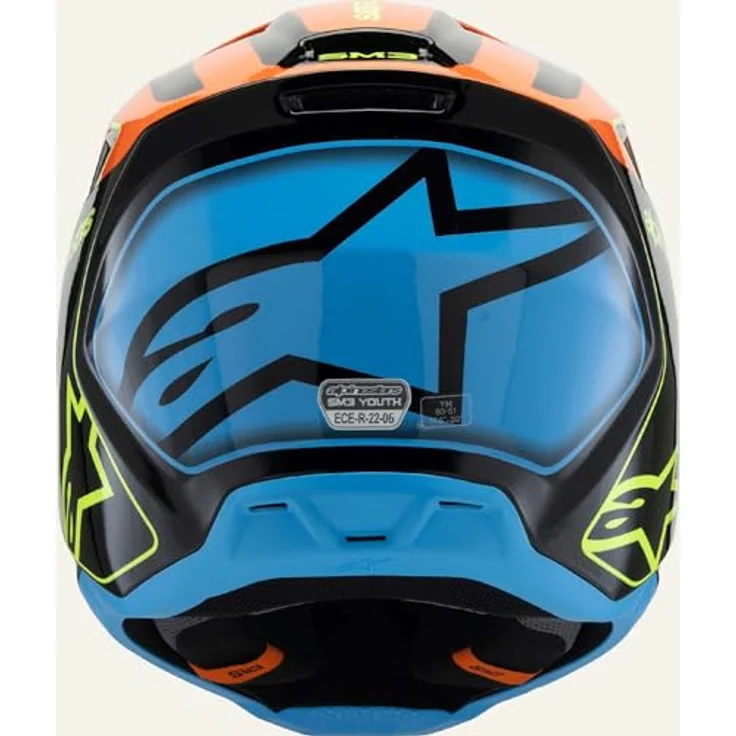 Alpinestars SM3 Fray Jugend Motocross Helm, schwarz/blau/gelb, leichtes Design mit anpassbaren Innen- und Wangenpolstern, Größe Y/L (52/53) – Bild 5
