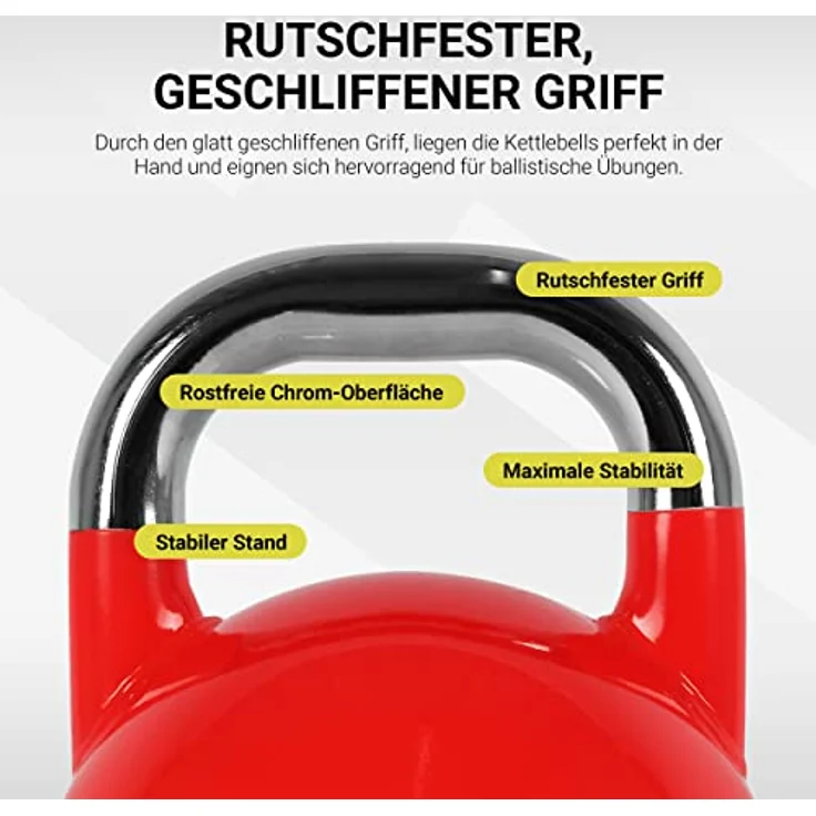 MSPORTS Kettlebell Competition 4-32 kg inkl. Übungsposter | Professional Studio Qualität | Wettkampf Kugelhantel (32 kg - Rot) – Bild 4