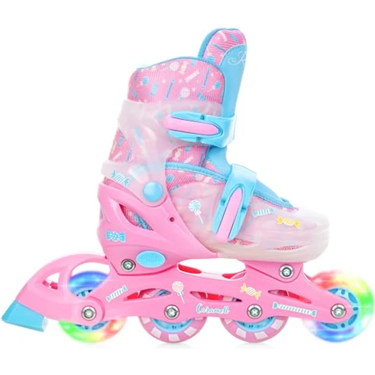 RAVEN 4in1 Inline Skates Triskates für Kinder Mädchen, verstellbar, Caramell, Größe 26-29 (16,5cm-18,5cm), LED-Rollen, robustes Design, 3-fach-Verschluss – Bild 2