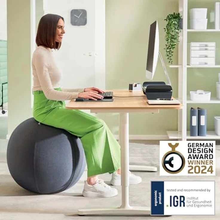 Leitz Ergo Active Gymnastikball, 55 cm, ergonomisch, anti-Wegroll-Design, TÜV-zertifiziert – Bild 2