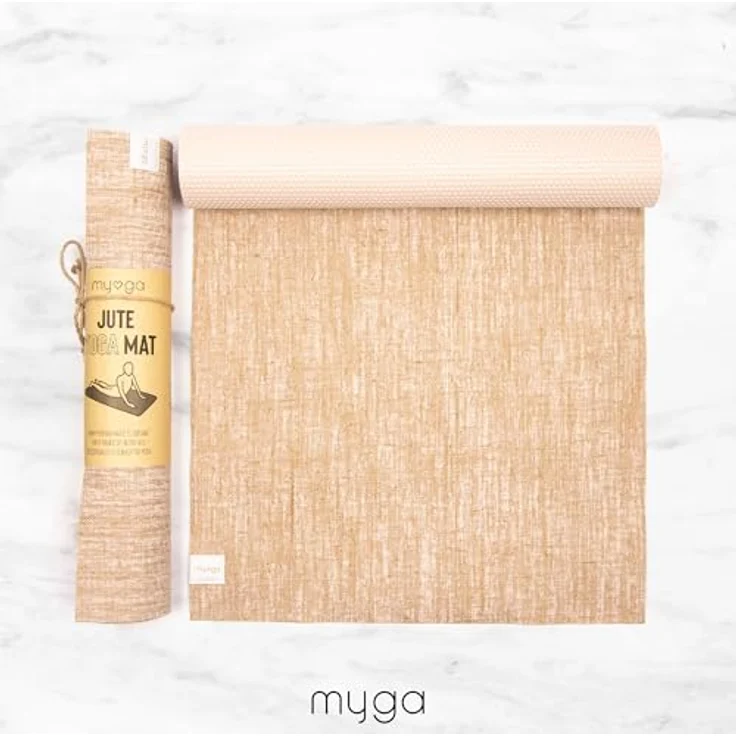 Myga Jute Yogamatte, rutschfest und langlebig, 5 mm dick, ideal für Yoga, Pilates & Fitnessübungen, tragbar, 183 cm x 61 cm, beige – Bild 3