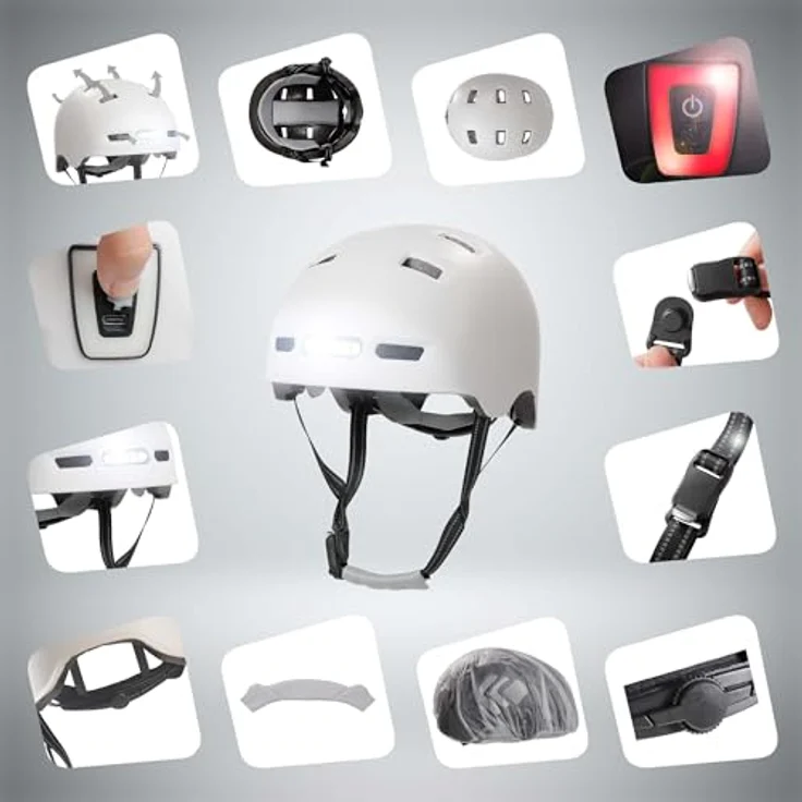 Crazy Safety Velohelm Matt White, Fahrrad- und Skaterhelm für Kopfgrößen 57-61 cm mit reflektierenden Riemen und leichtem Design – Bild 10