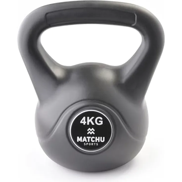 MATCHU Kettlebell 4kg, Fitness- und Krafttraining mit Kunststoff-Beton-Hülle, ideal für Crosstraining und Home Workouts, 22x15cm