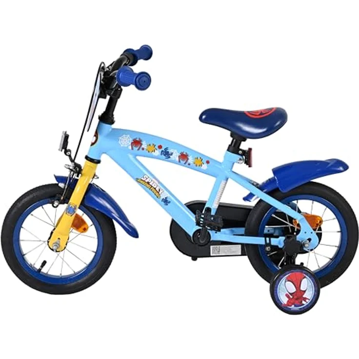 Volare Spidey Kinderfahrrad, 12 Zoll, Blau, abnehmbare Seitenräder, höhenverstellbarer Sattel und Lenker, Rücktritt- und Handbremse, geschlossener Kettenkasten – Bild 8