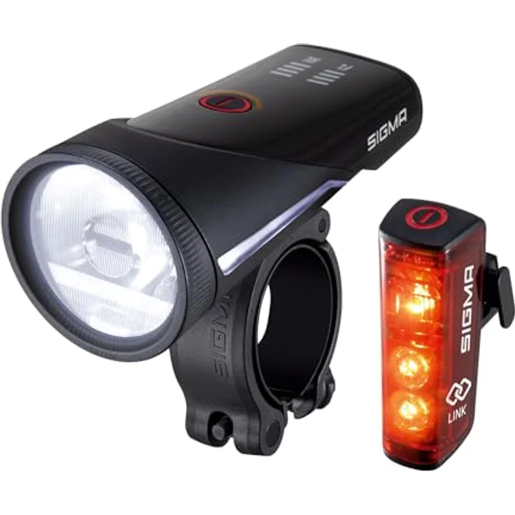 Sigma AURA 100 & BLAZE LINK, Fahrradlichtset mit 100 Lux und Bluetooth-Verbindung, Schraub-Halterung – Bild 1