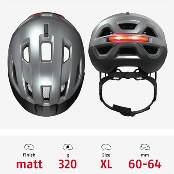 ABUS Urban-I 4.0 ACE, Fahrradhelm mit aufladbarem Rücklicht, 4 Leuchtmodi, Zopf-Öffnung, Größe XL, silber – Bild 3