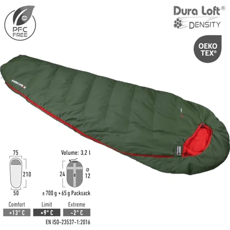High Peak Mumienschlafsack Pak 600 ECO Sommer Trekking Schlafsack Ultraleicht, grün – Bild 2