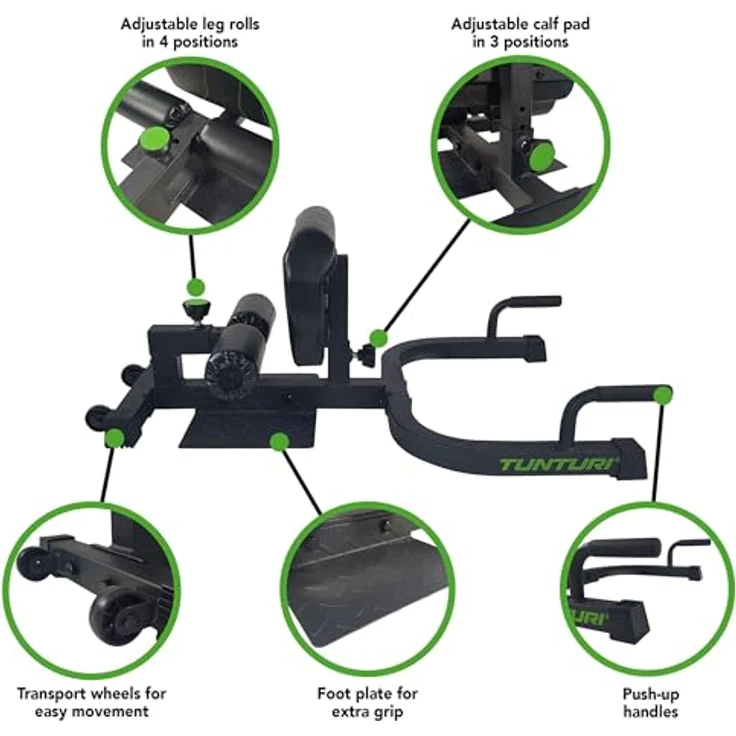 Tunturi WT20 Sissy Squat Trainer, Kniebeugen- und Liegestützstation mit Wadenkissen, Beinrolle und Dipgriffen, zusammenklappbar – Bild 3