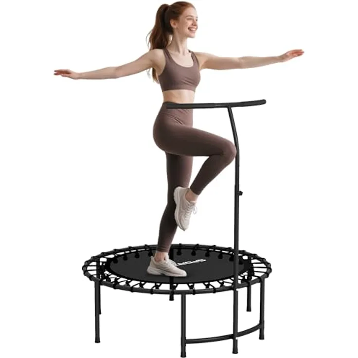 SPORTNOW Fitness Trampolin klappbar Ø102 cm, Mini Trampolin mit höhenverstellbarem Haltegriff 116-132 cm, leise Gummiseilfederung, belastbar bis 100 kg, für Indoor und Outdoor Jumping