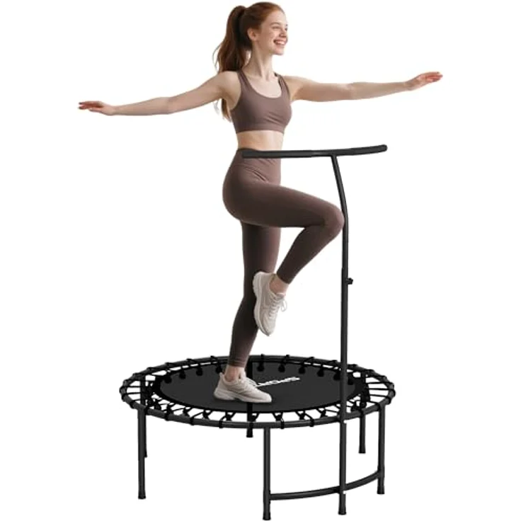 SPORTNOW Fitness Trampolin klappbar Ø102 cm, Mini Trampolin mit höhenverstellbarem Haltegriff 116-132 cm, leise Gummiseilfederung, belastbar bis 100 kg, für Indoor und Outdoor Jumping – Bild 1