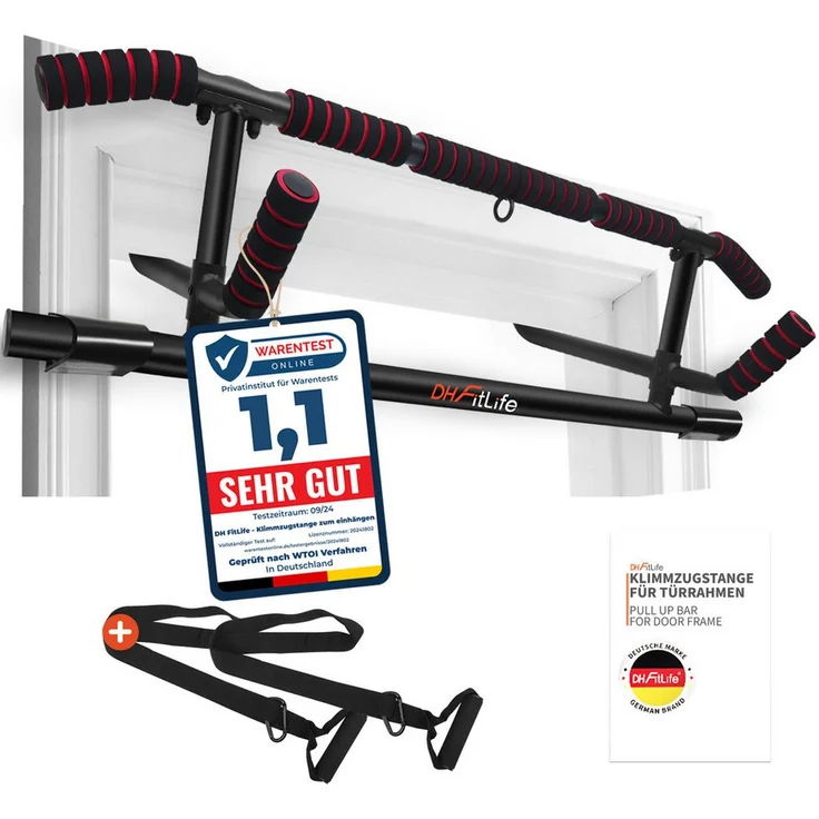 DH FitLife Klimmzugstange für Türrahmen ohne Schrauben, 3-in-1 Fitnessgerät für Zuhause, max. 200 kg, für Türrahmen 70-92 cm