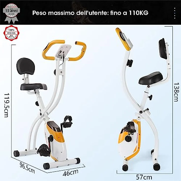 Ultrasport F-Bike 200B, Fahrradtrainer, faltbarer Heimtrainer, mit Rückenlehne, LCD Trainingscomputer, maximales Benutzergewicht 110 kg, Herzfrequenzmessung, 8 Widerstandsstufen, Orange/Weiß – Bild 2