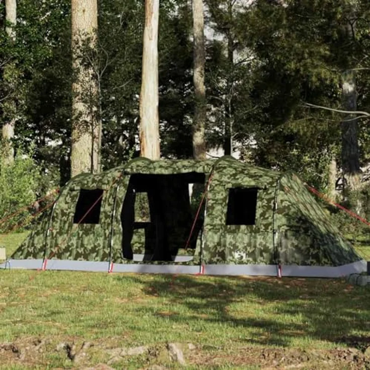 vidaXL Tunnel-Familienzelt 6 Personen Camouflage, wasserdichtes Campingzelt mit 2 Schlafkabinen und E-Anschluss – Bild 2