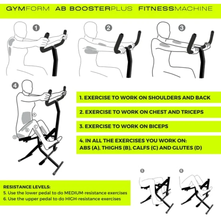 GYMFORM Heimtrainer Ab Booster PLUS Ganzkörper - Trainingsgerät (inkl. Bildschirm, Trainingsanleitung und Diätplan), klappbar, Trainiert: Rücken, Gesäß, Bauchmuskeln, Beine und Arme – Bild 5