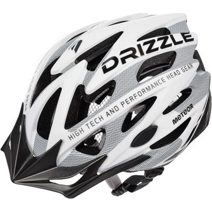 Meteor Drizzle Fahrradhelm, MTB Helm für Herren, Damen und Kinder, Größe M 55-58 cm, weiß/grau
