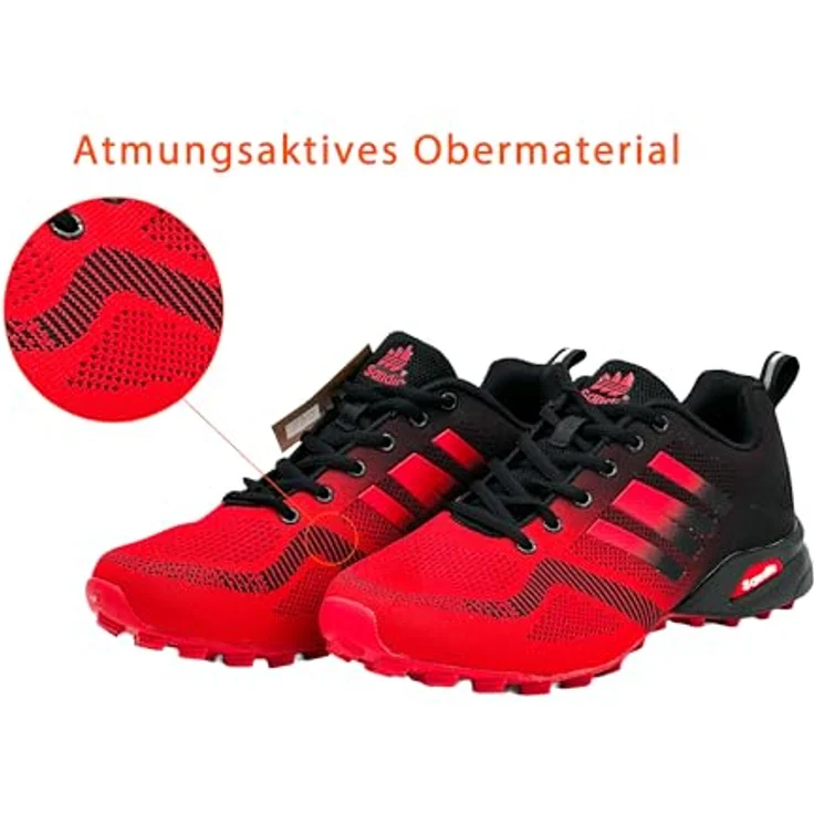 Avior Home Nowalnd Herren Damen Laufschuhe, Sneaker Runners mit atmungsaktivem Obermaterial, rot/schwarz, Größe 30-44 – Bild 6