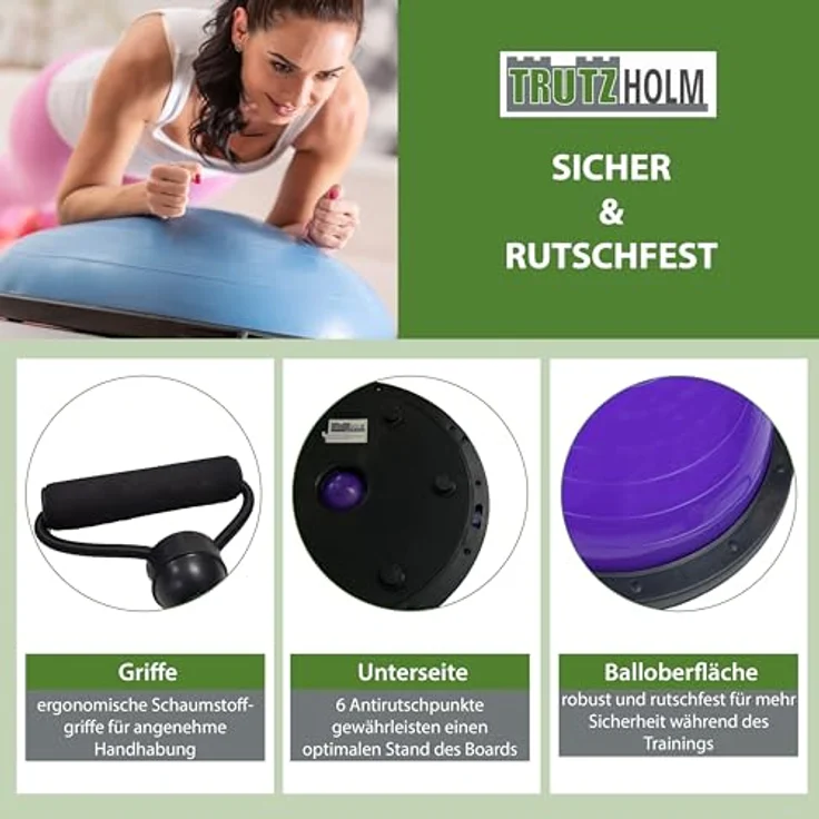 Baumarktplus TRUTZHOLM Yoga Balance Trainer Balancetrainer mit Expander und Fußpumpe, lila, vielseitig und umkehrbar, rutschfest, portabel – Bild 4