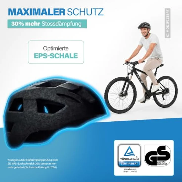 Fischer Fahrradhelm MTB Plus Andes L/XL, schwarz, mit integriertem Akku-Magnet-Rücklicht und FHPS-Sicherheitssystem – Bild 3