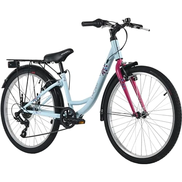 Dacapo CINDY, Kindervelo 24" mit 7-Gang SHIMANO Schaltung, V-Brakes und Gepäckträger, für Körpergrößen 130-150 cm – Bild 1