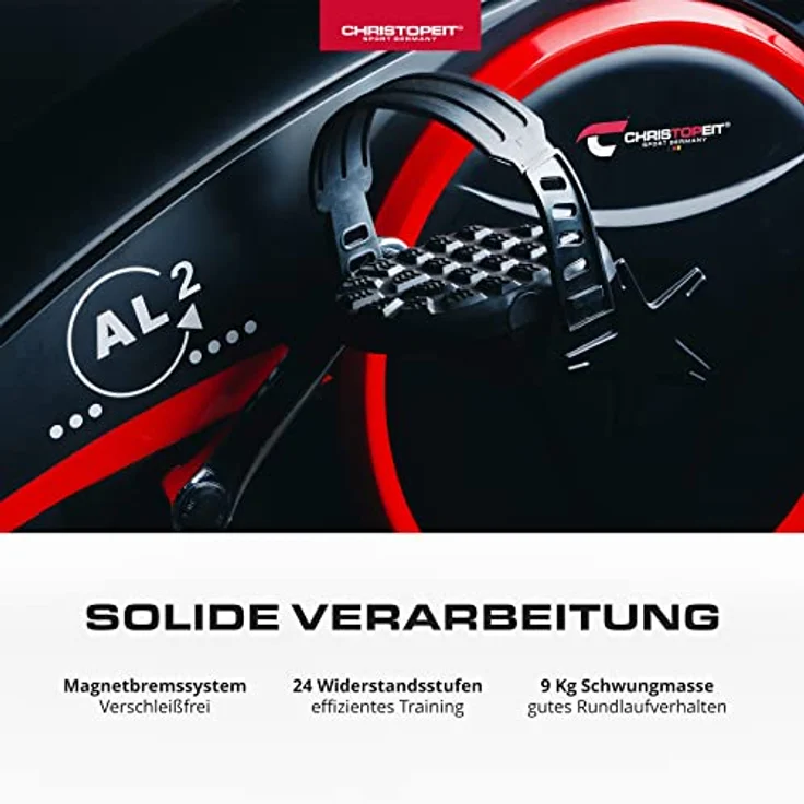 Christopeit Sport Heimtrainer AL 2 Black Edition inkl. Bodenschutzmatte - 24-Stufig, bis 150kg Gewicht, 9kg Magnet-Bremssystem, LCD-Display – Bild 5