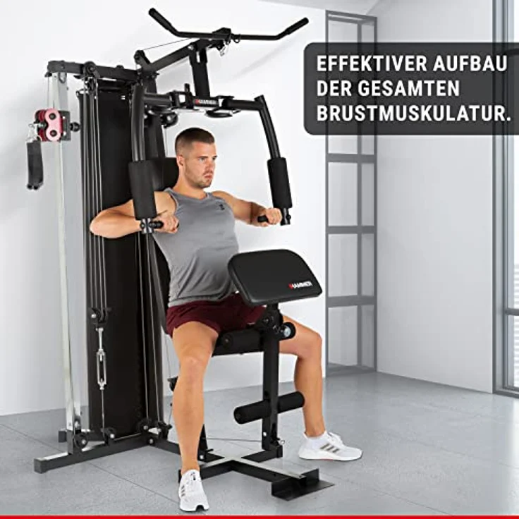 HAMMER Kraftstation Ferrum TX2, Trainingsstation mit Seilzugsystem, umfangreiches Zubehörset, Übungen für Bauch, Rücken & Co, über 45 Übungsmöglichkeiten, 150 x 120 x 198 cm – Bild 2