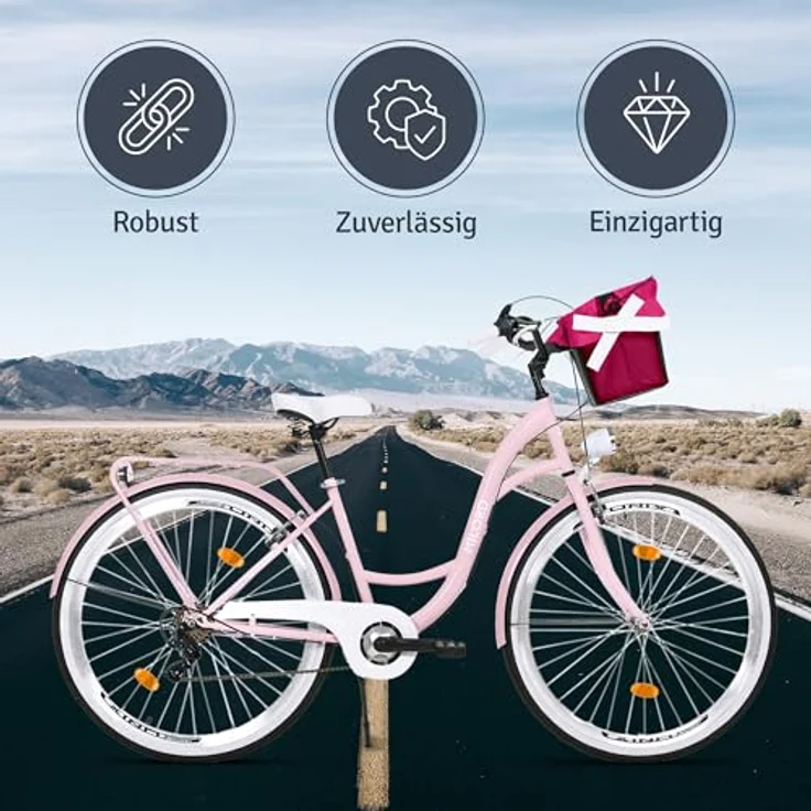 Milordbikes City-Fahrrad, Pink, 46 cm, leichtes Metall, mit hinterem Träger und hochwertigen Aluminiumfelgen – Bild 5