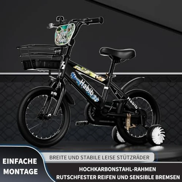 Habib Gruppe Dino-Kinderfahrrad, Komplettset mit Schutz-Set und höhenverstellbarem Lenker, für Kinder von 85 cm bis 140 cm – Bild 2