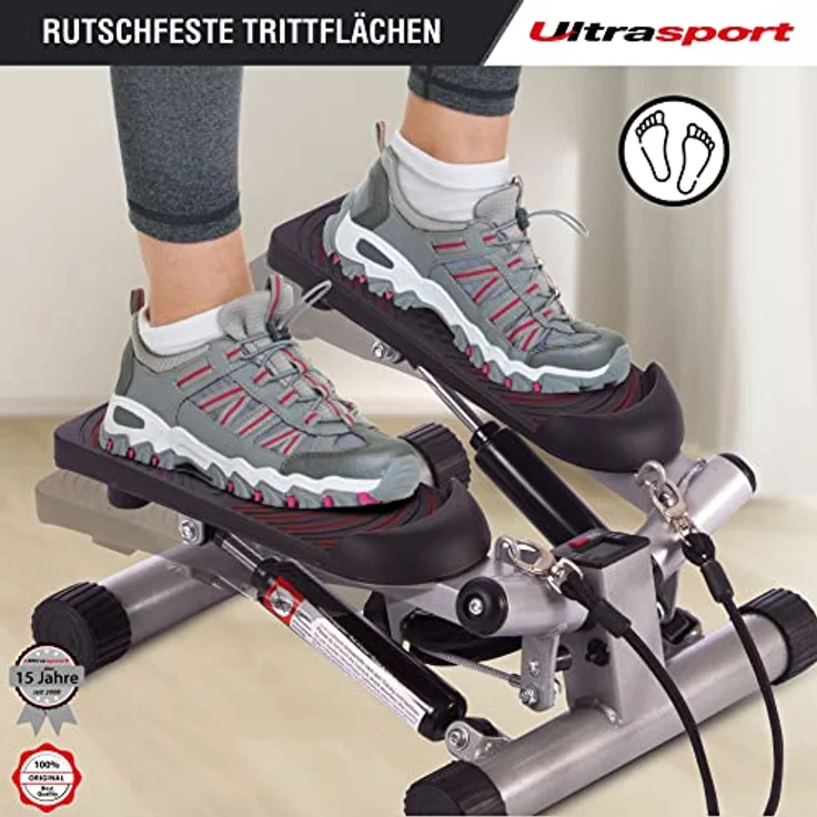 Ultrasport Swing Stepper, inklusive Trainingsbändern, Heimtrainer Stepper mit verstellbarem Widerstand und kabellosem Trainingscomputer, Up-Down-Stepper für Einsteiger und Trainierte, klein & kompakt – Bild 4