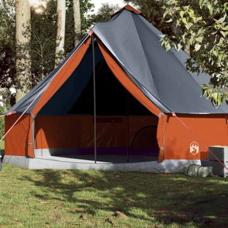 vidaXL Tipi Familienzelt 10 Personen, wasserdichtes Campingzelt mit Netzwänden und E-Anschluss, grau-orange, 185T Polyester – Bild 2