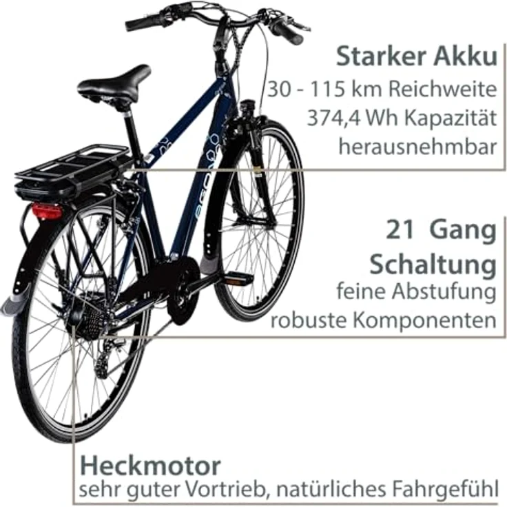 Agon Avesa E Bike Trekkingrad Damen Herren mit Nabenmotor Pedelec Trekking Fahrrad 21 Gang, StVZO Beleuchtung, Aluminium Diamantrahmen - Blau – Bild 6