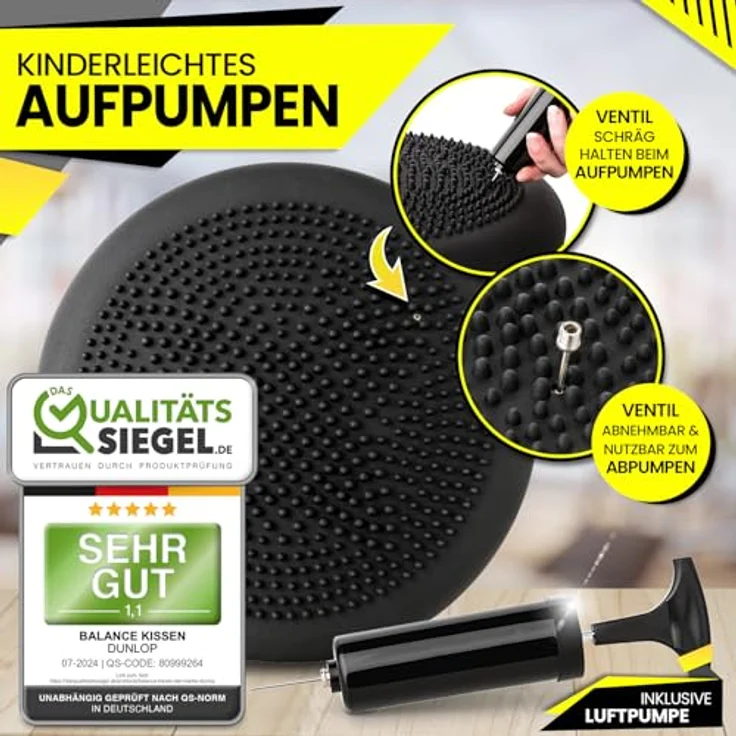 DUNLOP Sports Balance Kissen Ball Sitzkissen - Premium Balancekissen orthopädisch über 450 kg belastbar Spezial Noppen, Schwarz – Bild 3