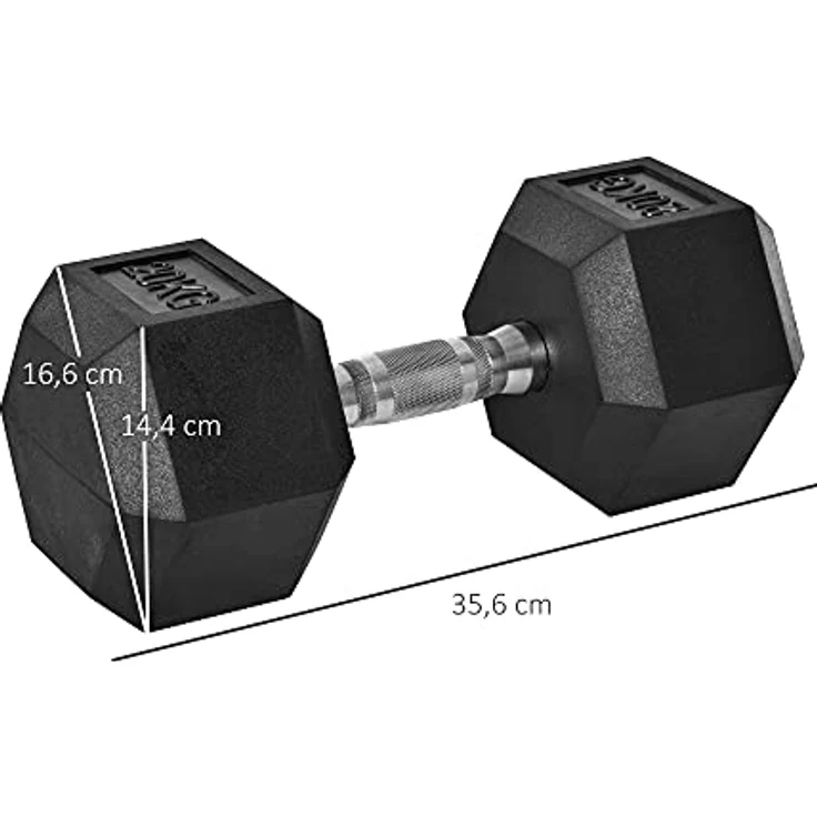 HOMCOM Hexagon Kurzhantel Gusseisen Hantel Gummi-Hantel Griff gerändelt Gewichte Metall Gummi schwarz 1 x 20 KG – Bild 3