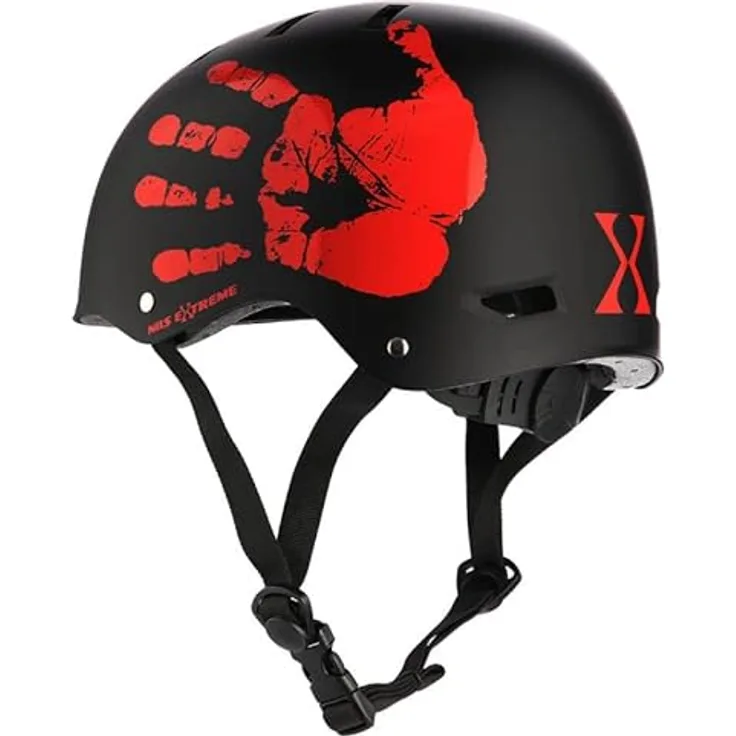 Nils Extreme MTW03 Fahrradhelm, Skaterhelm mit Größenanpassung für Fahrrad und Roller, schwarz, L