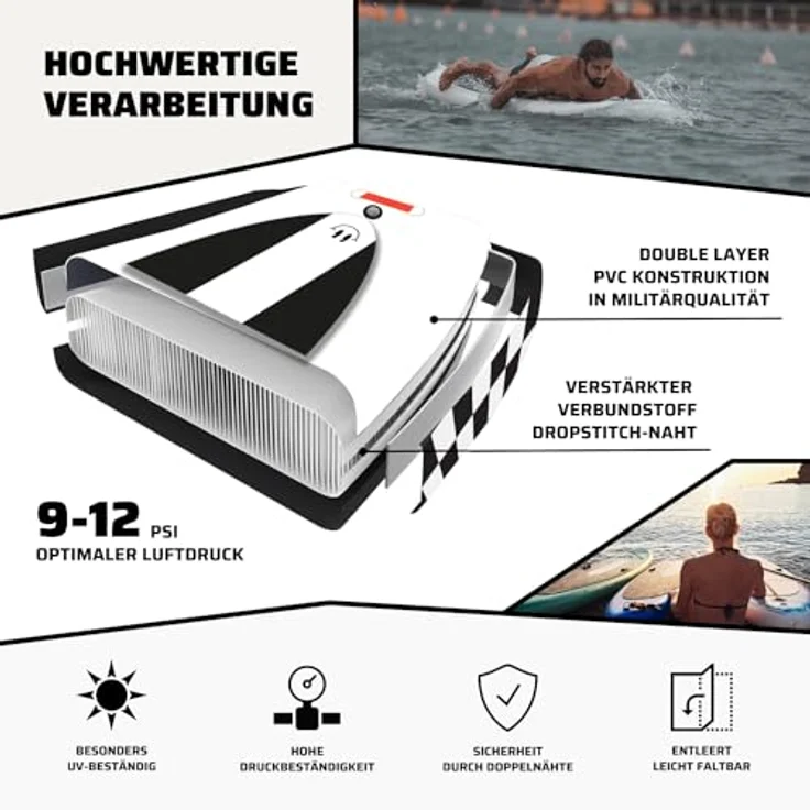 SF SUPRFIT Inflatable SUP-Board Funny Stickers, Touring Board in Weiß, All-In-One Set mit Anti-Rutsch Deckpad, belastbares Material, 330 x 79 x 15 cm – Bild 5