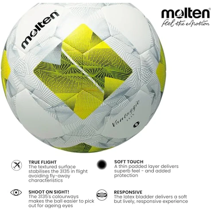 Molten Fussball Lightball Gr. 5, gelb/weiß, 350 g, strapazierfähiges PU für Jugendtraining, verbesserte Dämpfungsschicht – Bild 3